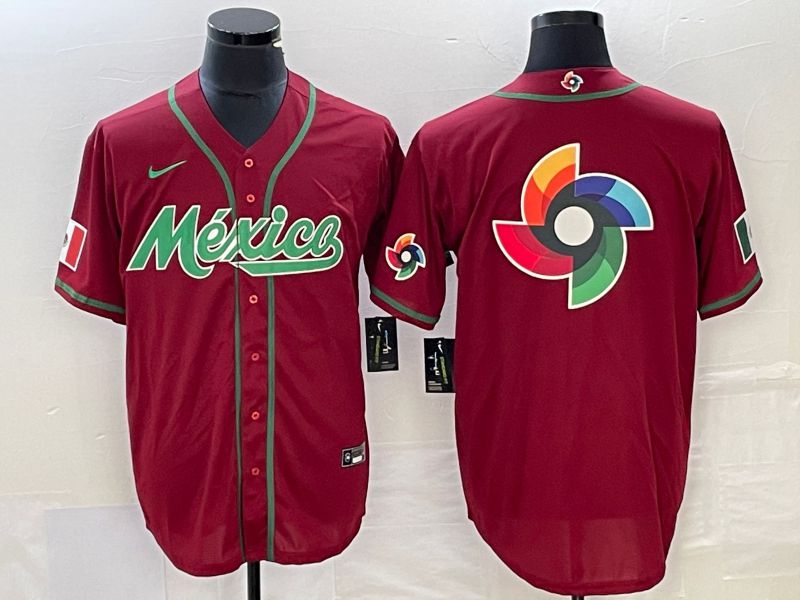 Men 2023 World Cub Mexico Blank Red Nike MLB Jersey6